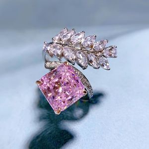Anello con diamante rosa fiore 100% vero argento sterling 925 Anelli per fedi nuziali per le donne Regalo di gioielli di fidanzamento con promessa nuziale