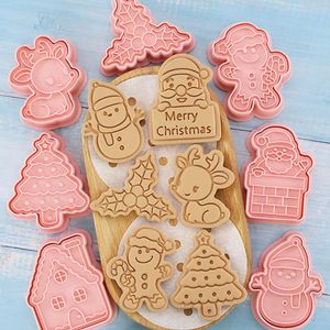 gingerbread house silicone mould 8PcsSet Christmas Biscuit Mold Santa Snowman Tree Elk Cute Pattern Cookie Stamp Pressure Fondant Sugarcraft Baking Tools 230327