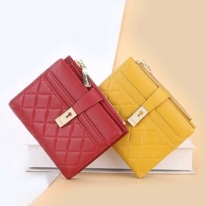 Wallets New Short Wallet Women Leather High Quality Small Zipper Women Purse Coin Card Holder 2022 Luxury Brand Yellow Red Ladies Wallet G230327