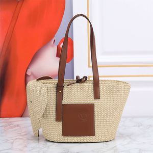 Summer Sun Paglia Totes Bag Women Beach Weaving Borse Elefante di grande capacità Cesto di verdure Borse Manico in pelle Lady Fashion Borsa scava fuori