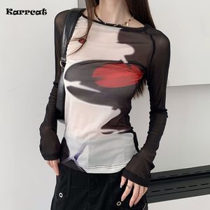 Kadın tişört karcat siber y2k örgü üstleri grunge estetiği baskı tişört Japon harajuku kravat boya tişört Kore moda sokak kıyafetleri 00s 230327
