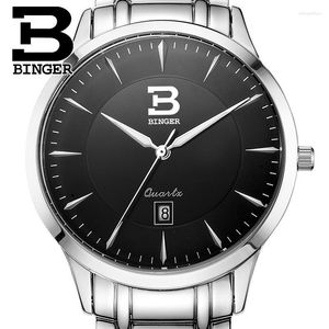 Armbanduhren Schweiz Herrenuhr BINGER Business Sport Quarzuhren Saphir Voller Edelstahl Wasserbeständigkeit Golduhr BG-0