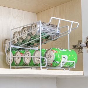 Storage Holders Racks Double Layer Cans Rack Beverage Soda Coke Beer Can Dispenser Holder Refrigerator Kitchen Desktop Organizer Shelf 230327