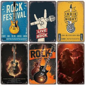 Vintage Rock Music Art Metal Painting Poster Placas Retro Guitar Rock Party Metal Placas para Clube de Bar Clube Home Wall Art Decor Plate 30x20cm W03