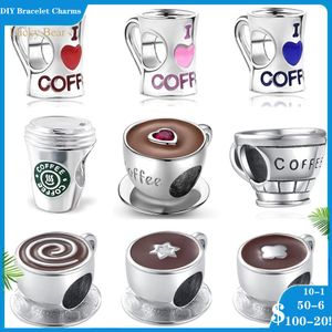 925 ciondoli di perle d'argento per bracciali con ciondoli pandora designer per donna Coffee I Love coffee COFFEE Cup