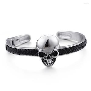 Bangle Stainless Steel Skull Jewelry Punk Woven Leather Bracelet Men's