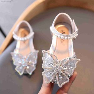 Sandals 1-11 Years Teen Girls Sequin Shoes Lace Bow Kids Girls Cute Pearl Princess Dance Single Casual Shoe Children Party Wedding Shoes W0327