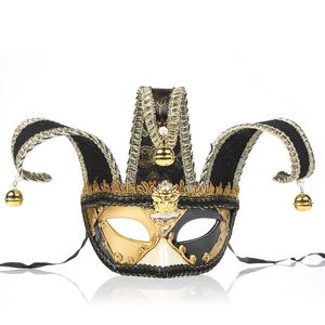 Party Masks Venetian Mask 3 Horn Long horn Phantom Opera with Bell Handmade Full Face Cosplay Halloween Mask Party Props Anime 230327