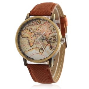 Orologi da polso 2023 Fashion Global Travel By Plane Map Uomo Donna Orologi Casual Orologio al quarzo in denim Sport per Kol Saati