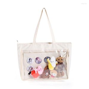 Shopping Bags 100pcs Custom Solid Cotton Tote Bag PVC Transparent Decoration Pocket Daily Usage Student Canvas With Zipper