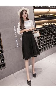 Женские юбки кружевные весенние летние корейская а-линия высокая талия Тонкая модная юбка с длиной колена