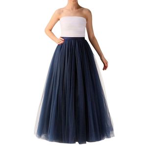 Kjolar mode marinblå långa tyllkjol plus storlek blixtlås midje golvlängd maxi kvinnors vintage puffy vuxen tutu