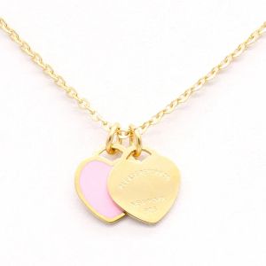 Luxury Designer 10mm Pink Heart Pendant Necklaces Women Gold Chains Jewellery Stainless Steel Valentine Day Gifts
