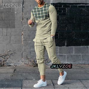 Tute da uomo Summer Mens 2 pezzi Set Tute Luxury Outfit manica lunga O-Collo T-shir Set Casual Oversize Uomo Abbigliamento Tshirt Suit Jogging W0328