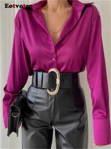 Женские блузкие рубашки Eotvotee Satin Solid Рубашки Женщины выключают воротник с длинным рукавом негабаритные блузки весна 2023 г.