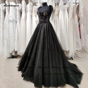 Sukienki imprezowe Lakshmigown Glitter Gothic Black Corset Wedding Lace Up Back 2023 Robe Sparly Women Reception for Bridal Suknia 230328