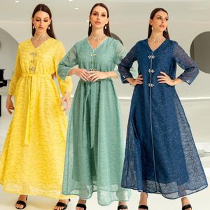 Etniska kläder Elegant Loose Caftans Islamiska muslimska Ramadan Abaya Dress Turkiet klänning Arab Vestidos Mellanöstern Dubai Party