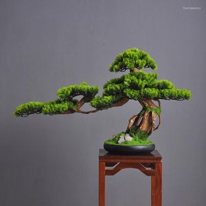 Decorative Flowers Chinese Style Simulated Welcoming Pine Bonsai Fake Artificial Plants Office Living Room Home Bedroom Garden Decoration