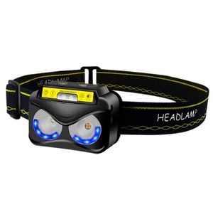 ミニスマート誘導ヘッドランプ懐中電灯USB充電式明るいLEDヘッドライト防水コブヘッドランプトーチ6モード警告サイクリングライトヘッドライト