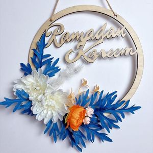 Flores decorativas 30 cm de madeira Ramadã Mubarak grinaldas da porta da frente da coroa floral de primavera para banquete de casamento janela de decoração de jardim