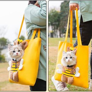 Cat Carriers Cute Bee Canvas Dog Carrier Bag Travel For Small And Outdoor Puppy Shoulder Single Comfort Sling Handbag