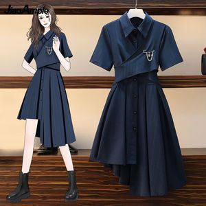 Sukienki swobodne Summer Preppy Bandage Blue Dress Women Polo Obroźnia Bowknot Asymetryczne sukienki Student Trendy Streetwear 230327