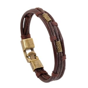 Charm Bracelets Bronze Design Handmade Punk Vintage Women Brown Rope Genuine Leather & Cuff Bangels Homme Men Jewelry Accessories