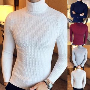 Casual Men Winter Solid Color Turtle Neck Long Sleeve Twist Knitted Slim Sweater 's Sweaters Pullover Knitwear 220401
