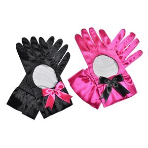 Five Fingers Luvas Mulheres Mesh Mesh retalhos de Ópera de cetim Contraste colorida Bowknot Formal Mittens MxMB