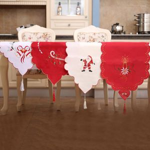 Decorações de Natal Mesa vermelha de cetim Bordado Tonela de mesa Capas de pano de bandeira criativa para decoração de festa em casa