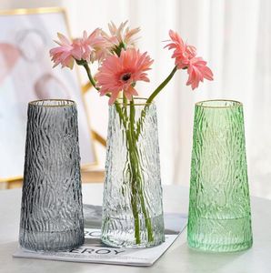 Vasos de vidro em relevo grandes água transparente nutritiva rica sala de estar de bambu rica em casa Ornamentos de arranjo de flores