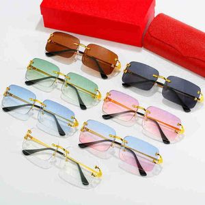 Top Luxury Designer Sunglasses 20% Off Fashion frameless cut edge Sun personalized small frame ins street shot sun glasses