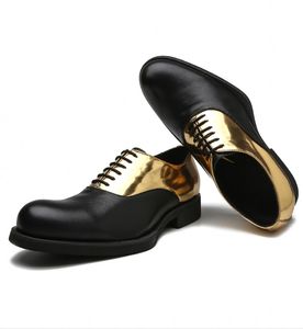 Derby skor män mode 2023 fullkorn läder guld svart mixcolor formella affärsskor mens oxfords plus storlek 38-45