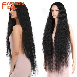 Synthetic Wigs Fashion Idol 42" Loose Wave Lace Front Wig Hair Synthetic s for Women Ombre Blonde Water Wavy Long Curly Cosplay 230227