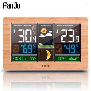 Wanduhren Fanju FJ3378 Wetterstation Digitaler Alarmtisch Schreibtisch Hygrometer Barometer mit drahtloser Sensor