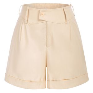 Women's Shorts Belle Poque Women Summer Elastic High Waist Shorts With Pockets Fold Up Leg Opening Cotton Short Pants Vintage Wide Leg Shorts 230328