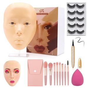 Store in America 5D Silicone Makeup Practice Face Board with false Lash Case Brushes Sponge Eyeliner for Makeup Artists Students and Beginners to Practice Makeup