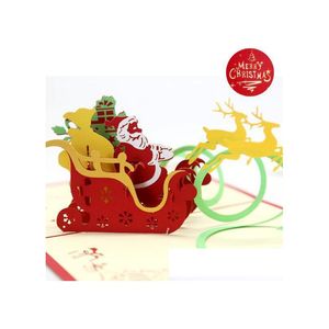 Biglietti d'auguri Natale Volare Cervi Auto 3D Carta tridimensionale Benedizione Carta manuale Intaglio Hollow Ca Dhrpg