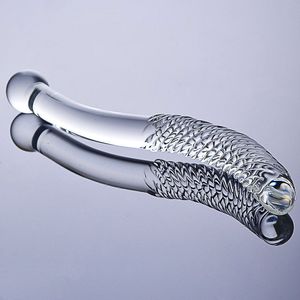 Dildo / Dongs Double Ended Crystal White Glass Dildo Pene artificiale Granulo Spirale G Spot massaggiatore Gioco per adulti Giocattoli sessuali per donna Gay 230327