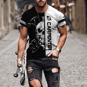 Mens Tshirts Yaz Büyük Boy Giysileri Vintage Kısa Kollu Moda Amerika Rotası Carpenter Baskısı O yakalı 230327