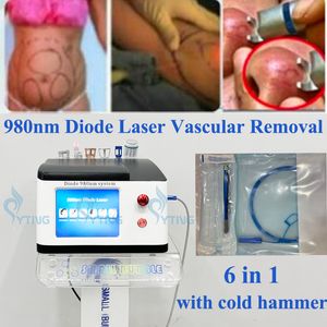 980nm Diodo Laser para remoção vascular Lipólise de gordura Fisioterapia Tratamento de dor Remoção de fungos de unhas 6 em 1 com martelo frio