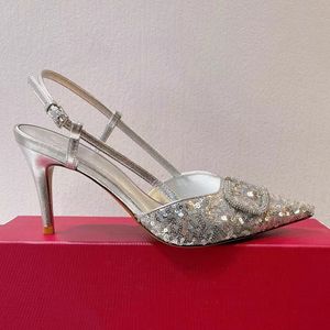 Paillettes Scarpe eleganti decorative Designer Sandali con tacco alto Donna Cinturino alla caviglia Fibbia Punta a punta Avvolgere 8CM Party Fashion Classico Scarpe da sposa estive