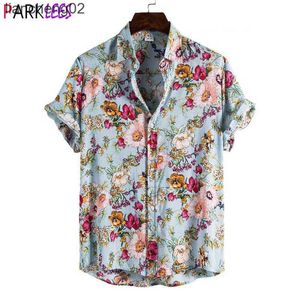 Mäns casual skjortor floral hawaiian aloha skjorta män 2022 sommar kort ärm snabb torr strandkläder casual knapp ner semesterkläder kemis homme w0328