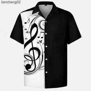 Camisas casuais masculinas Camisa de verão Homens 2022 Hawaiian Man Short Sleeve Shirt Note Musical Print Prind Men's Women's Beach Travel Casual Roupas de tamanho grande W0328