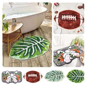 Bath Mats Soft Light Blanket Mat For Bathroom Green Boho Rugs Non Slip Cute Leaves Small Rug Modern Living Room