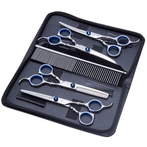 Уход за собаками 5pcsSet Нержавеющая сталь Pet Dogs Grooming Scissors Suit Парикмахерские ножницы для собак Professional Animal Barber Cutting Tools 230327