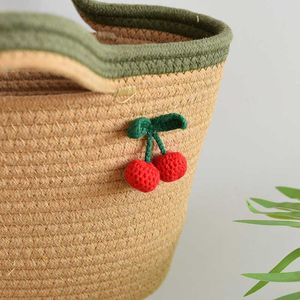 Beach Bags Sen Series Little Cherry Handbag Cotton Thread Knitted Holiday Bag 230327