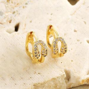 Hoopörhängen Punk Gold Plated Safety Pin for Women Fashion CZ Zircon PaperClip U-Shape Earcuff Huggie Hoops Brosksmycken