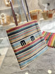 Evening Bags Fashion Straw Beach Bag miu Rainbow Embroidery Tote Bag Color Stripes Woven into a Super Large Capacity Very Worth Getting Started!
