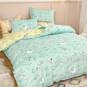 Bedding Sets Simple Flowers Lattice Bed Four-piece Set Nordic Ins Green Household Net Red Quilt Cover Sheet Dormitory Three-piece